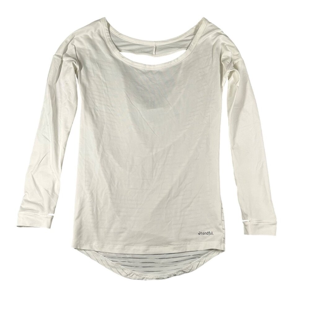 Handful Womens XS White Long Sleeve Athletic Workout Pullover‎ Top Burnout Light